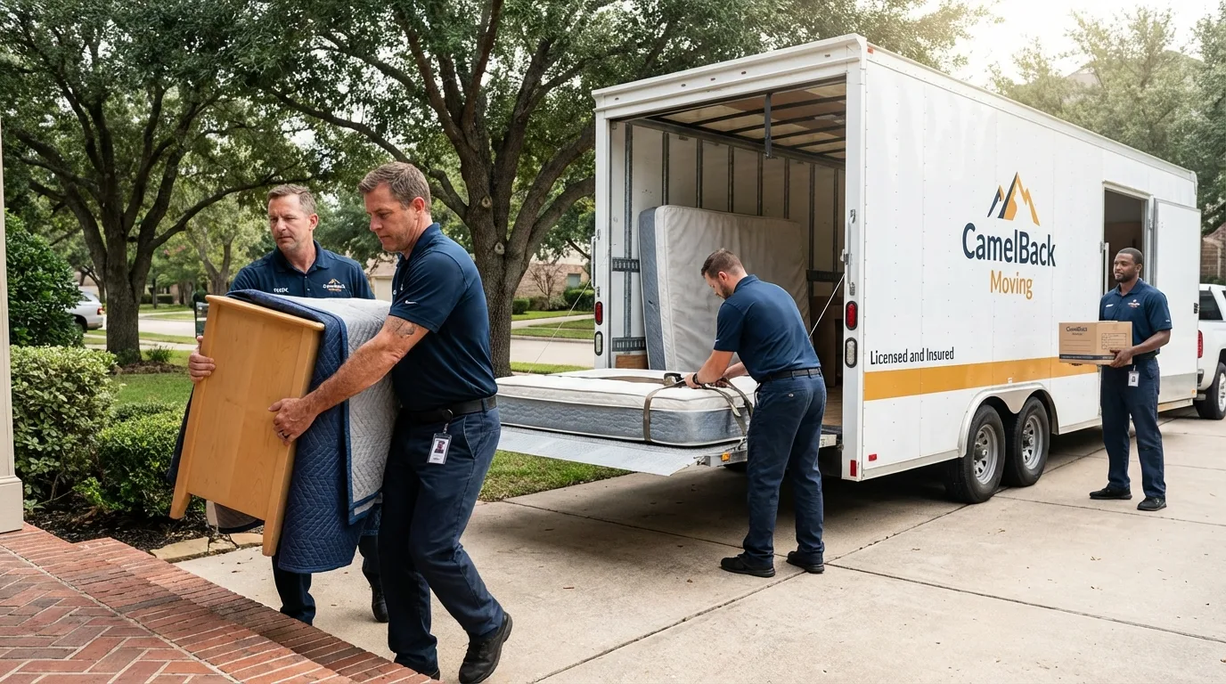 Crew loading residential truck for cross-state move from Saint Paul Park, MN